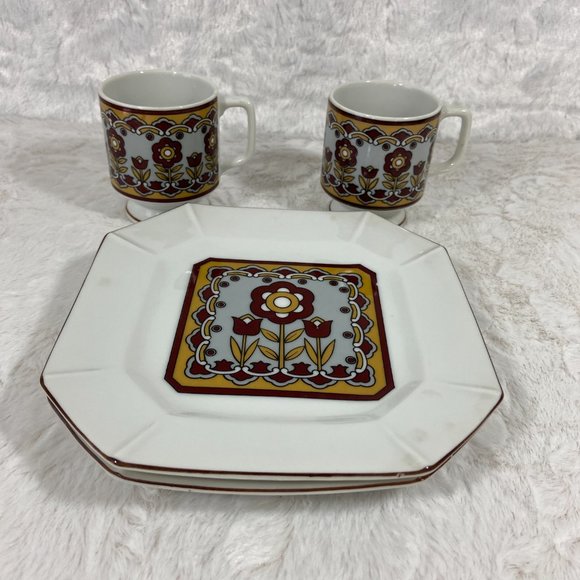 Vintage 2 sets Small Plate Teacup Retro Floral 70's - Picture 2 of 8